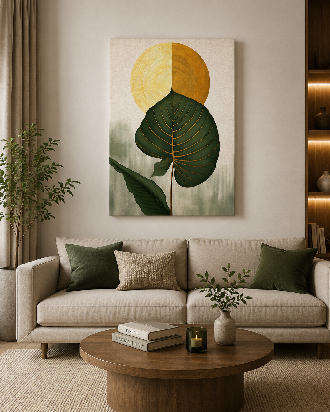 Golden Leaf Botanical Canvas Wall Art | Premium Minimalist Nature Print