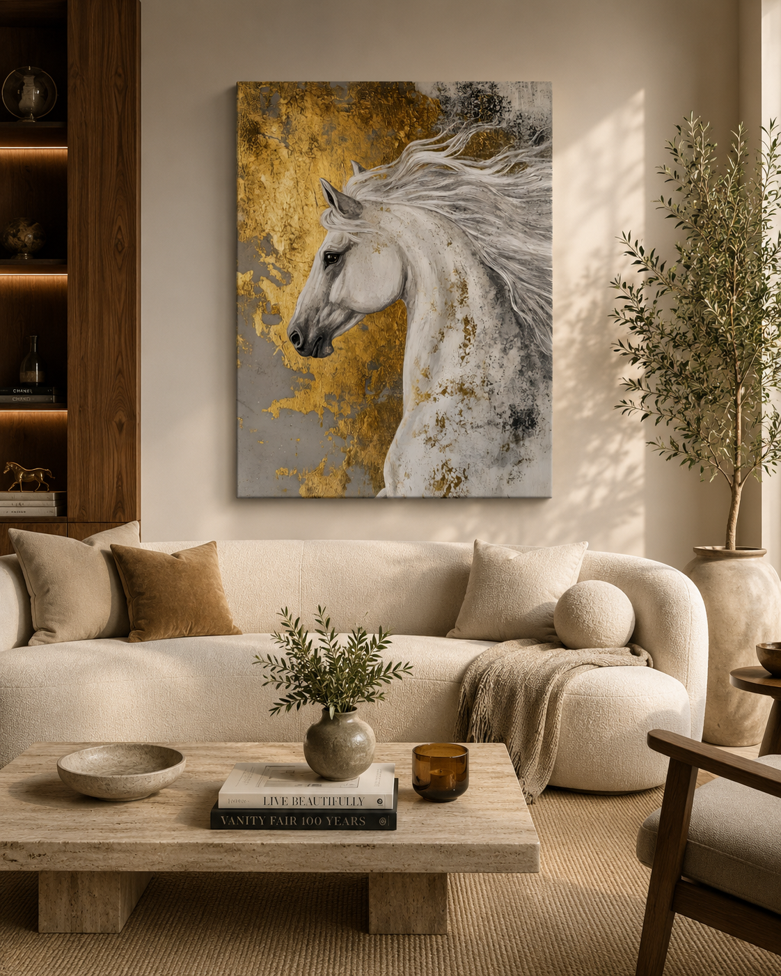 Golden Majesty – White Horse Luxury Canvas Wall Art