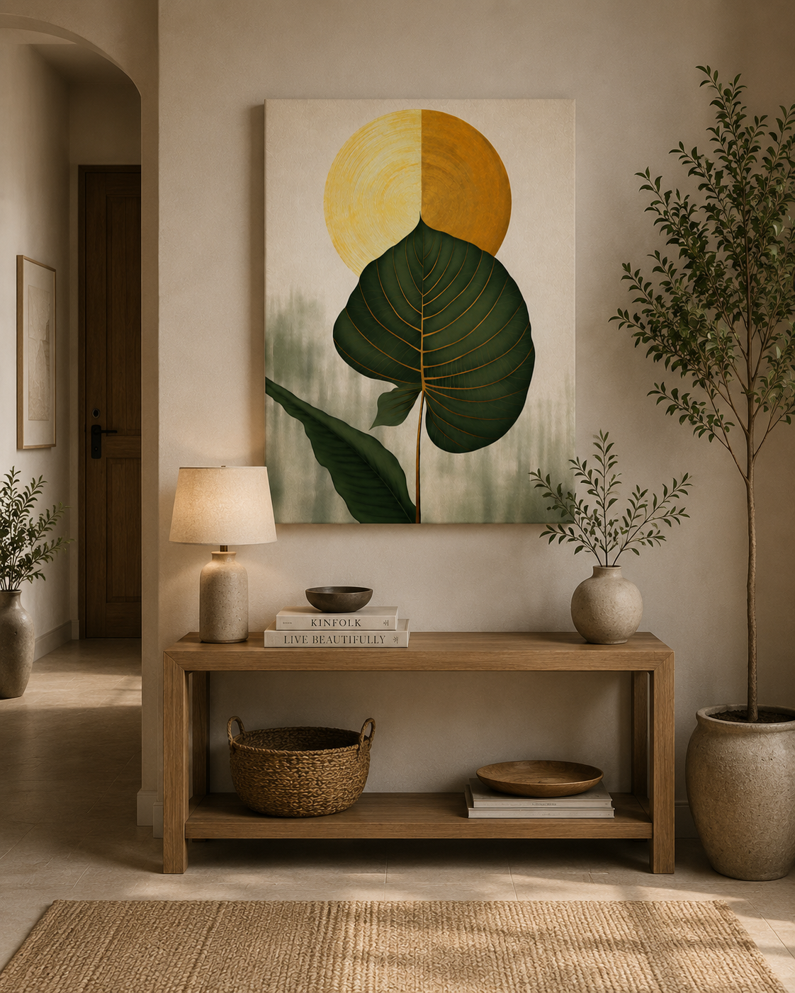 Golden Leaf Botanical Canvas Wall Art | Premium Minimalist Nature Print