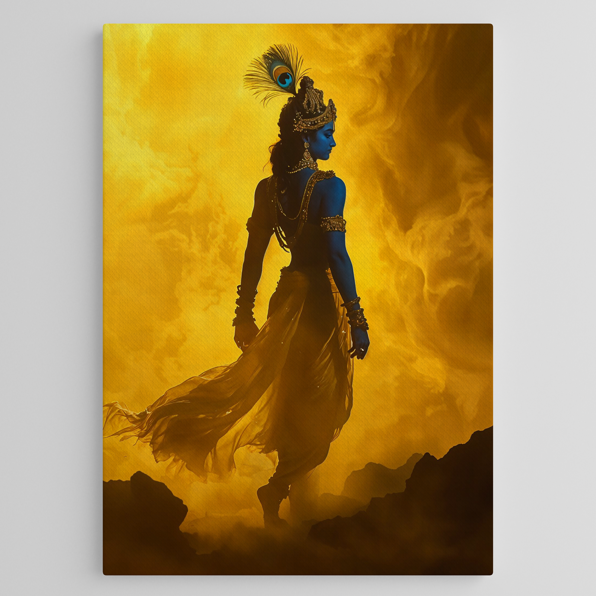 Krishna Divine Aura Canvas Wall Art | Premium Spiritual Canvas Print for Living Room & Home Decor