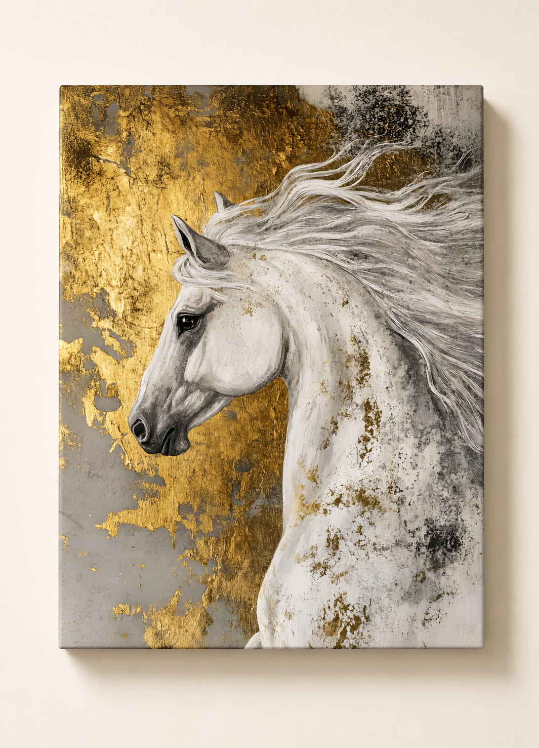 Golden Majesty – White Horse Luxury Canvas Wall Art