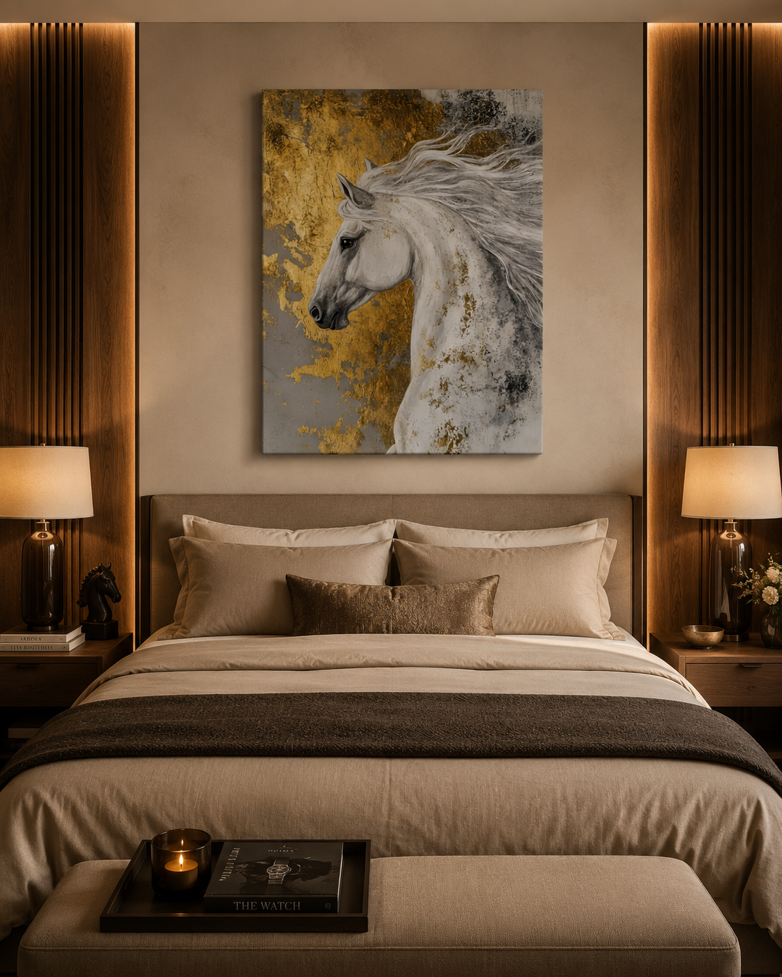 Golden Majesty – White Horse Luxury Canvas Wall Art