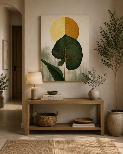 Golden Leaf Botanical Canvas Wall Art | Premium Minimalist Nature Print