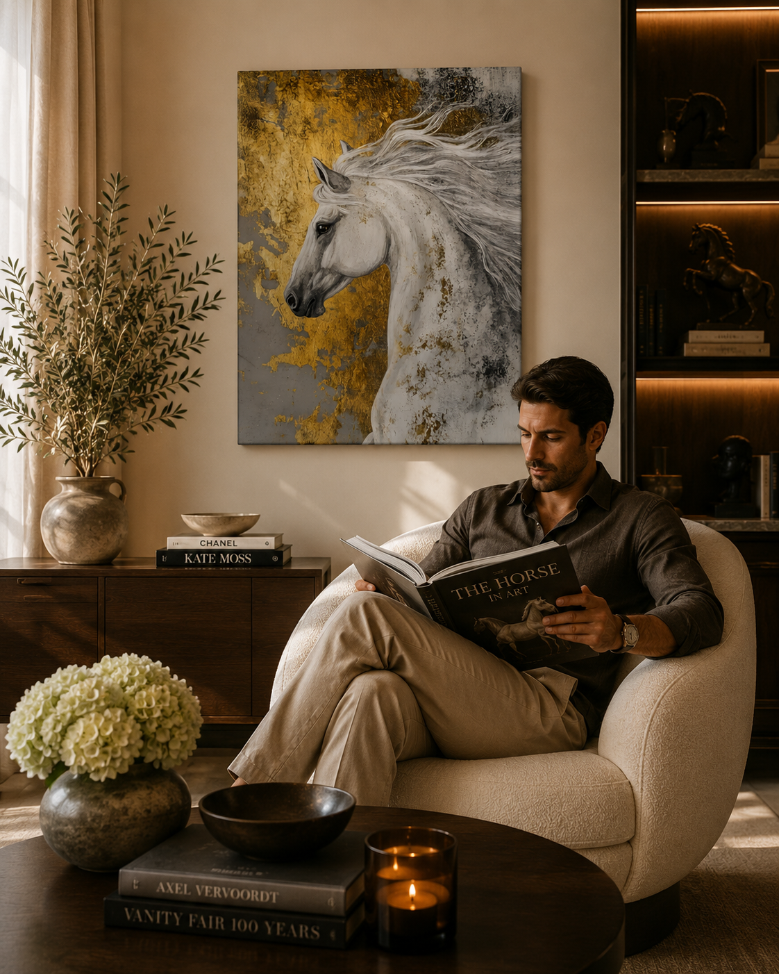 Golden Majesty – White Horse Luxury Canvas Wall Art