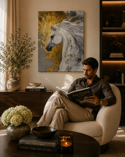 Golden Majesty – White Horse Luxury Canvas Wall Art