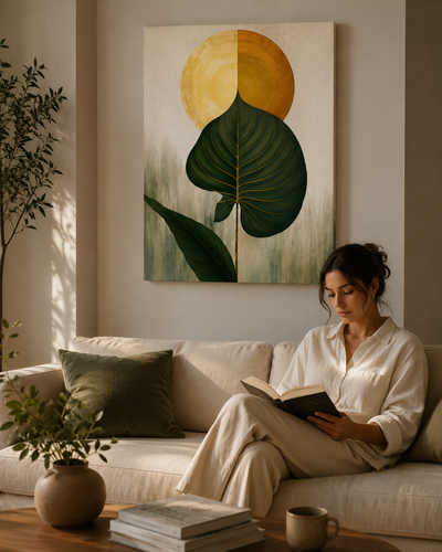 Golden Leaf Botanical Canvas Wall Art | Premium Minimalist Nature Print