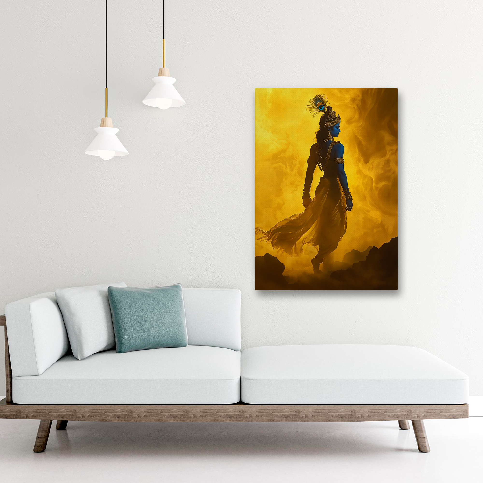 Krishna Divine Aura Canvas Wall Art | Premium Spiritual Canvas Print for Living Room & Home Decor