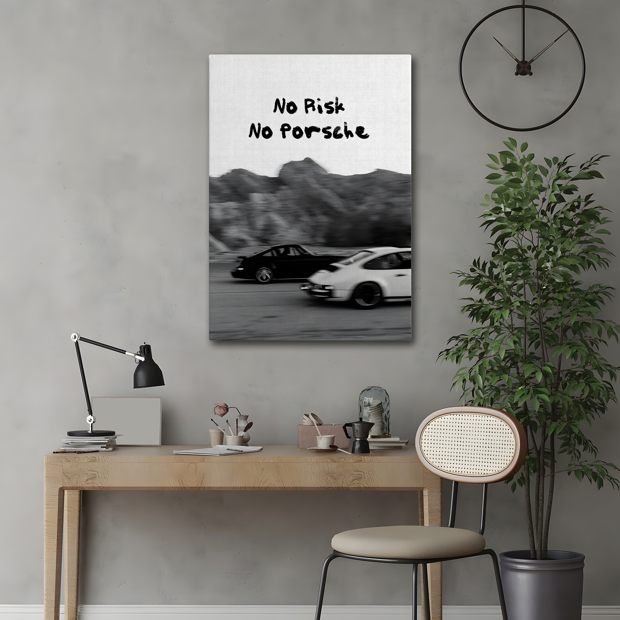 No Risk No Porsche Canvas Wall Art | Motivational Car Poster for Office & Home Decor