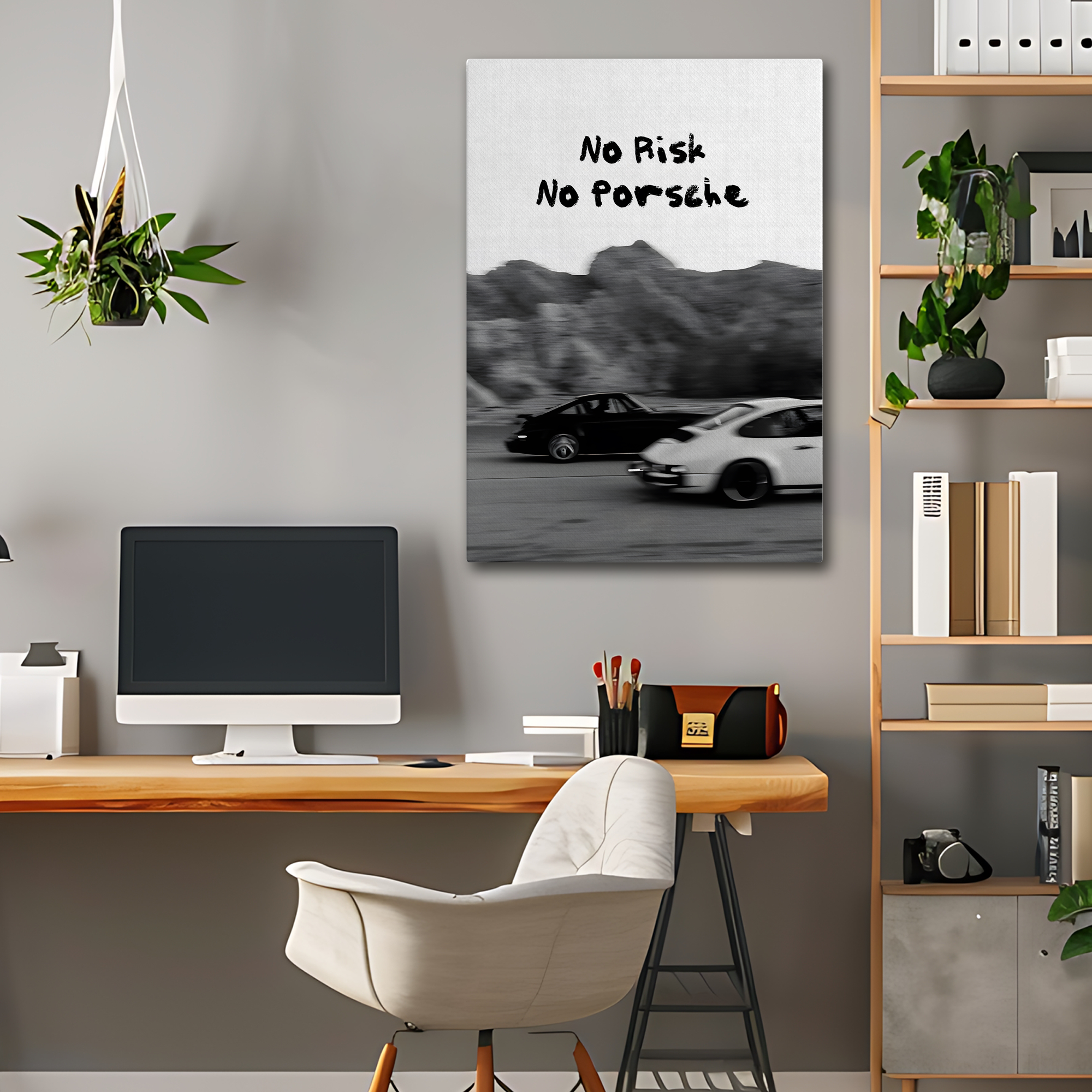 No Risk No Porsche Canvas Wall Art | Motivational Car Poster for Office & Home Decor