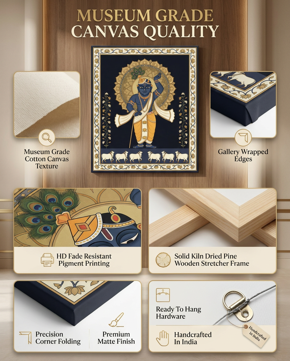 Shreenathji Pichwai Canvas Wall Art | Luxury Indian Wall Décor | Ready to Hang